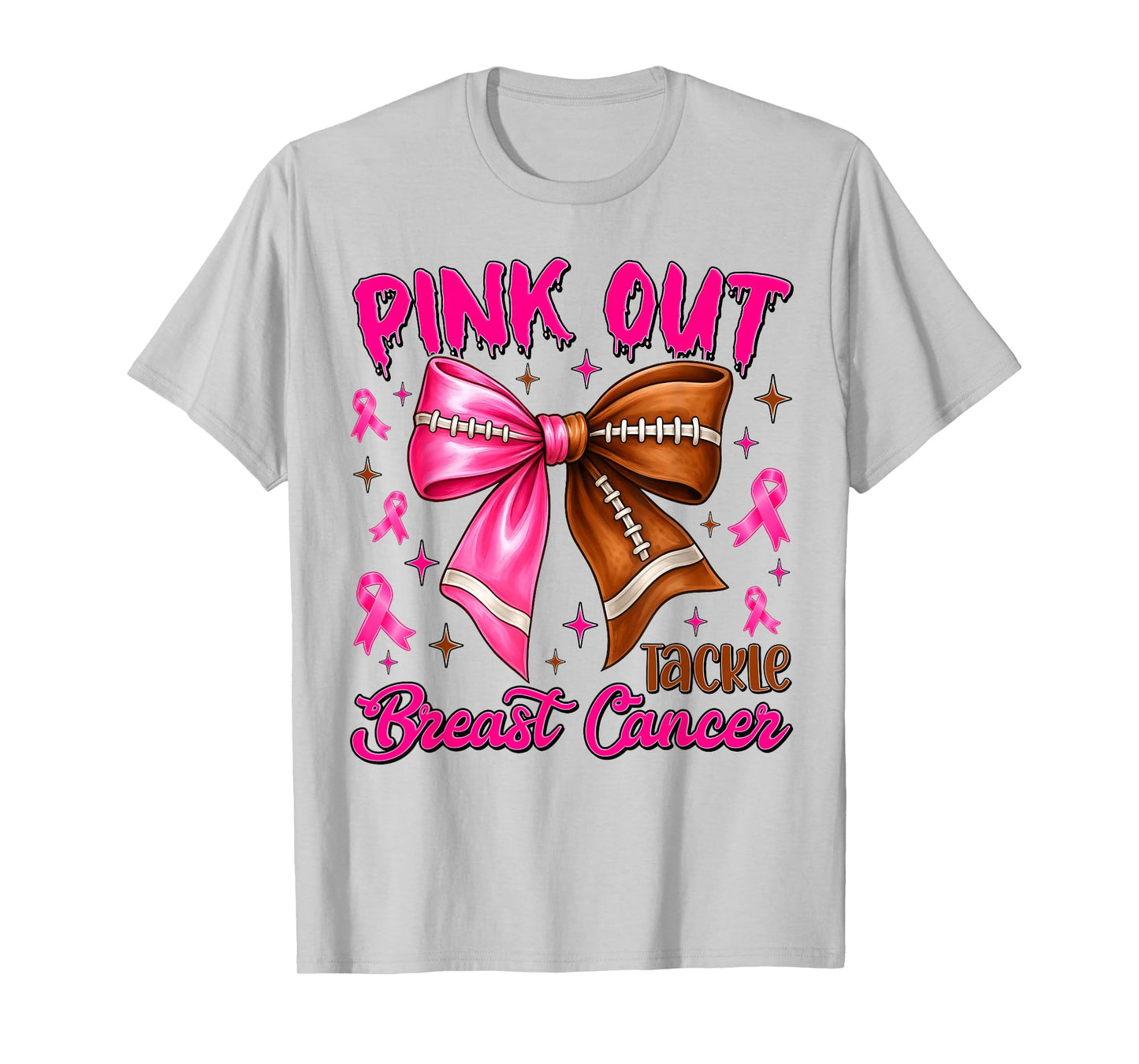 Preppy Pink Out Tackle Breast Cancer Coquette Football Bow T-Shirt