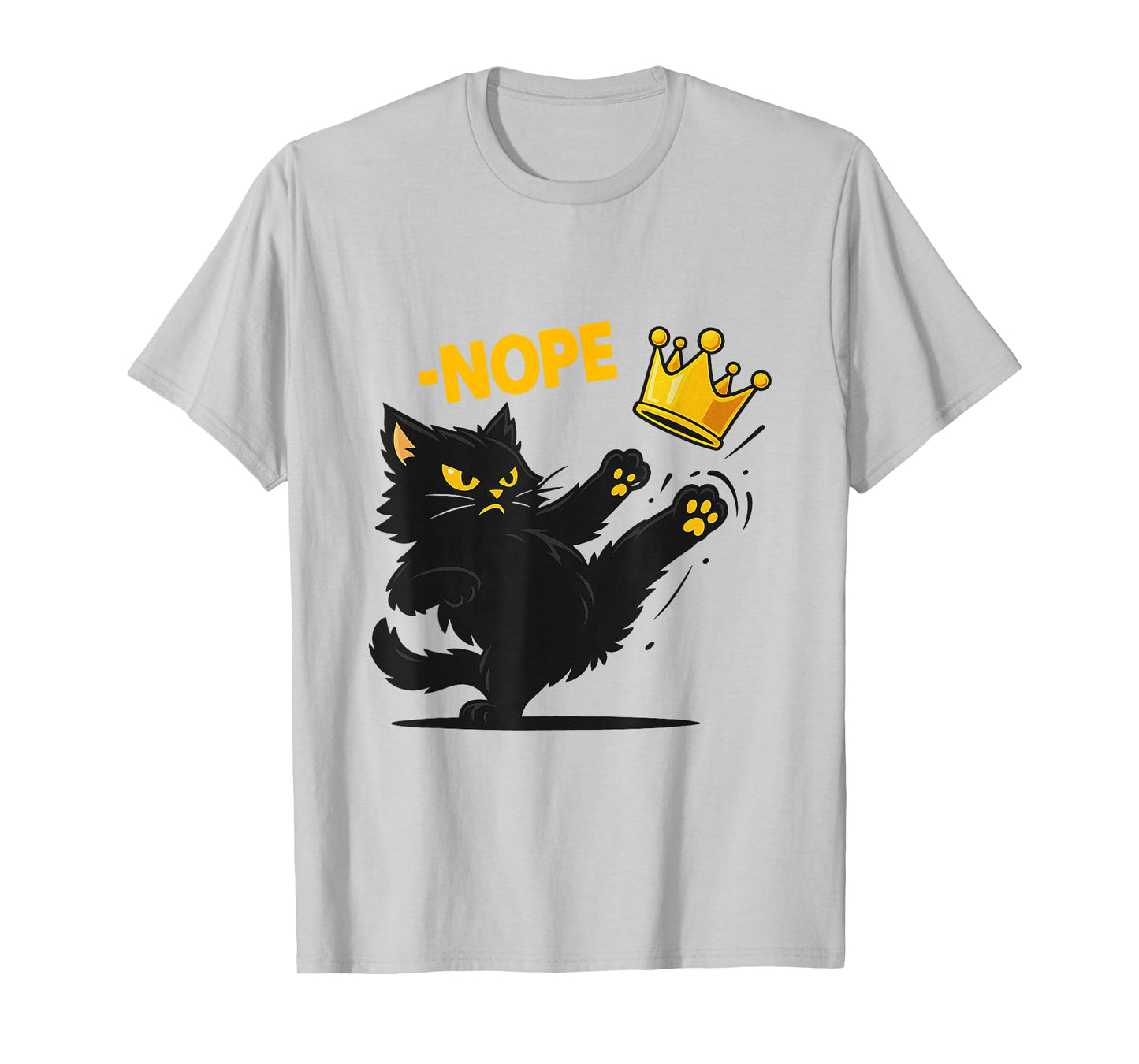 No Kings In America Black Cat Funny Cat Kicking Crown T-Shirt for Men Women