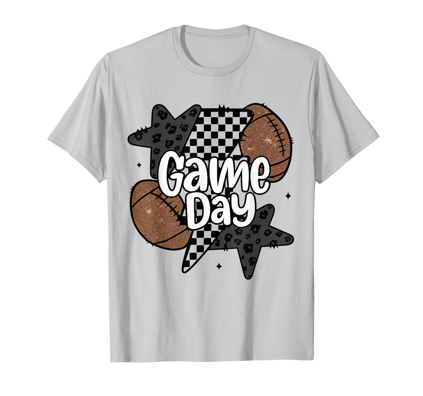 Funny Game Day Football Retro Checkered Leopard Gifts Family T-Shirt