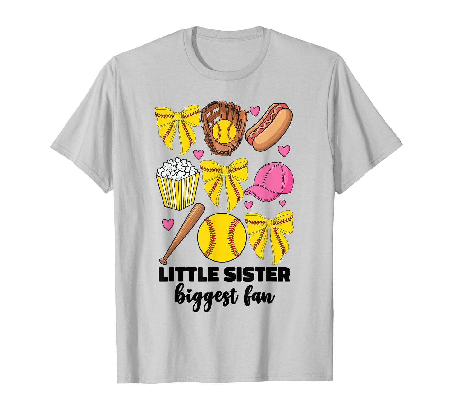 Little Sister Biggest Fan Softball Teen Girls Coquette Bow T-Shirt
