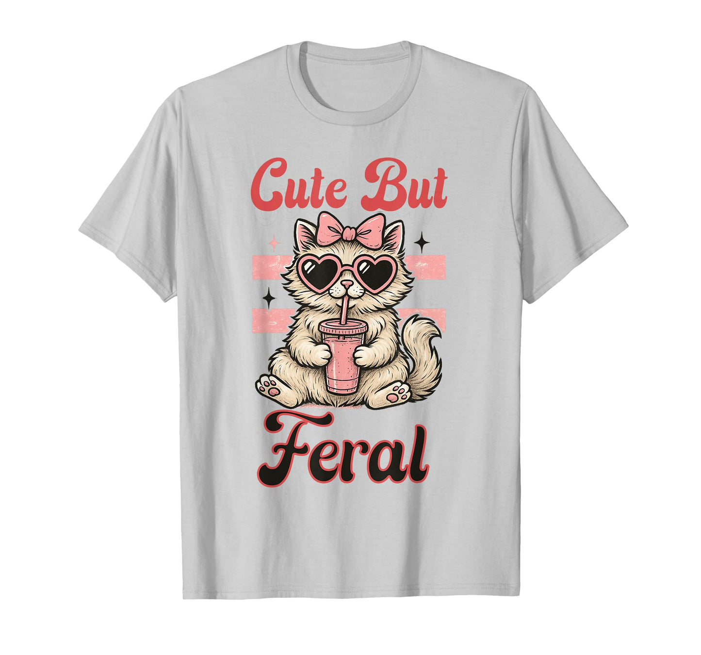 Cute But Feral Funny Vintage Cute Cat Wearing Glasses Women T-Shirt