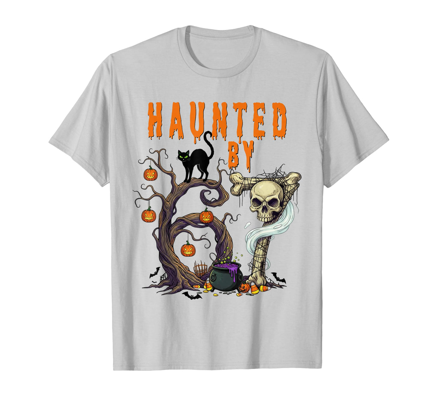Haunted by 67 - Spooky Black Cat and Skull Halloween Costume T-Shirt