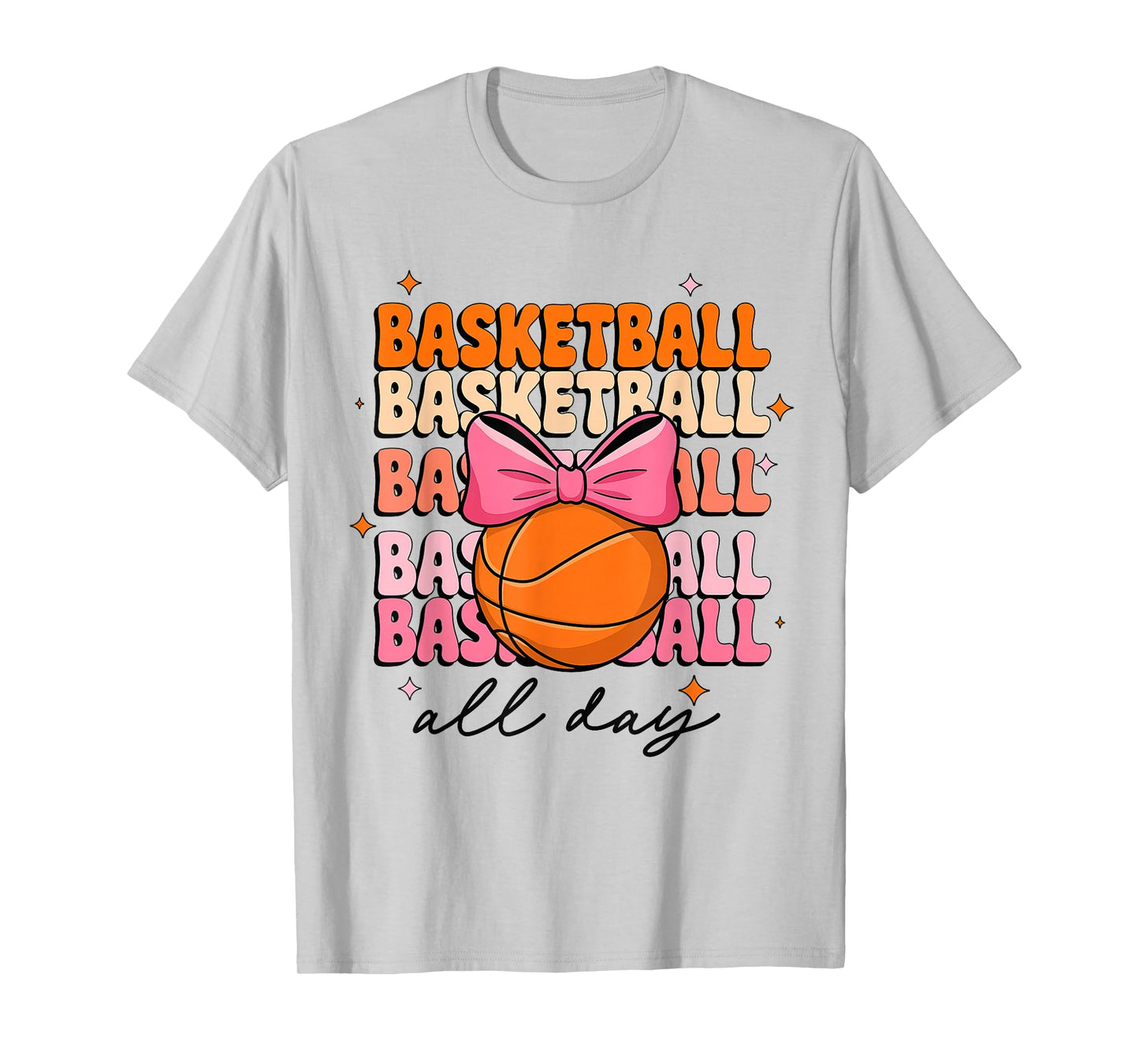 Groovy Basketball Girl Women Coquette Bow Basketball All Day T-Shirt