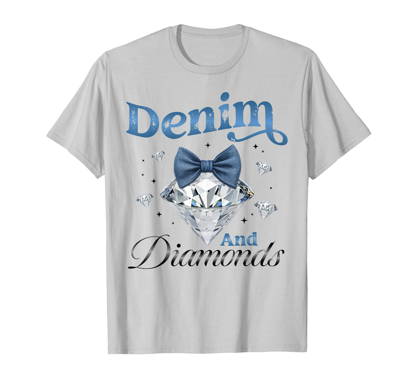Denim And Diamonds Bow Ladies Girls Women T-Shirt