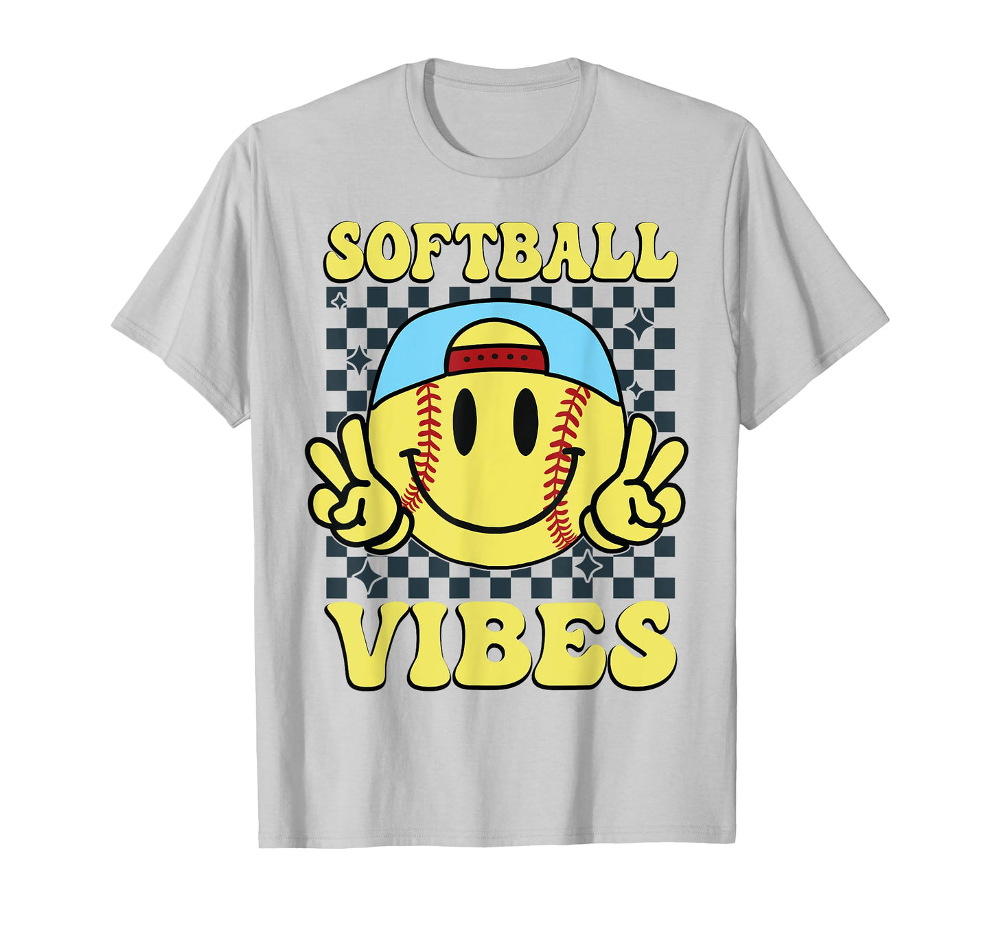 Softball Vibes Softball Retro Groovy Game Day Girls Women T-Shirt