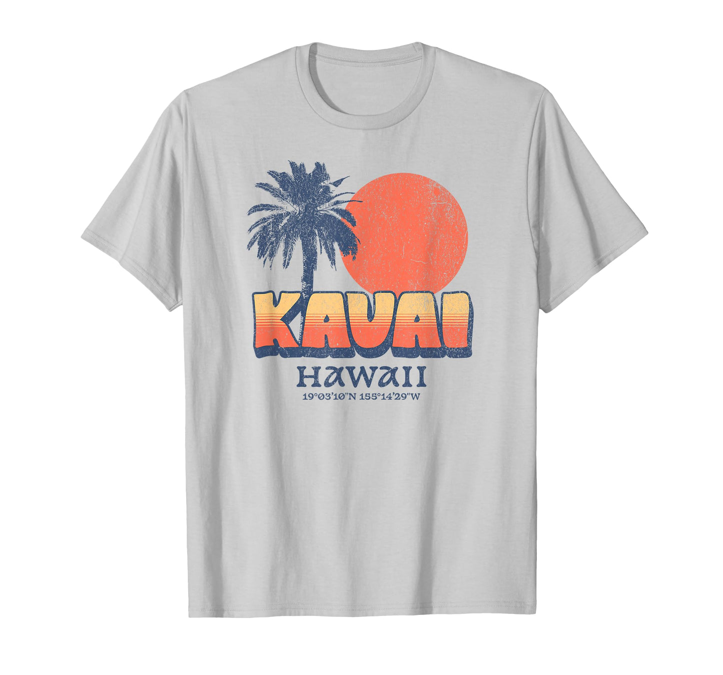 Kauai Hawaii Retro Sunset Palm Tree Cute Hawaiian Beach T-Shirt
