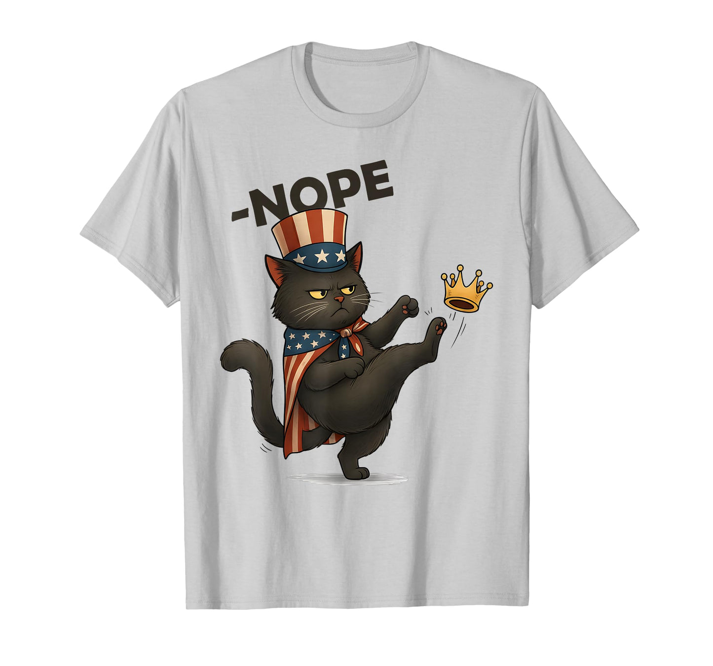 Funny Angry Cat No Kings, USA Flag No Kings Day Men Women T-Shirt