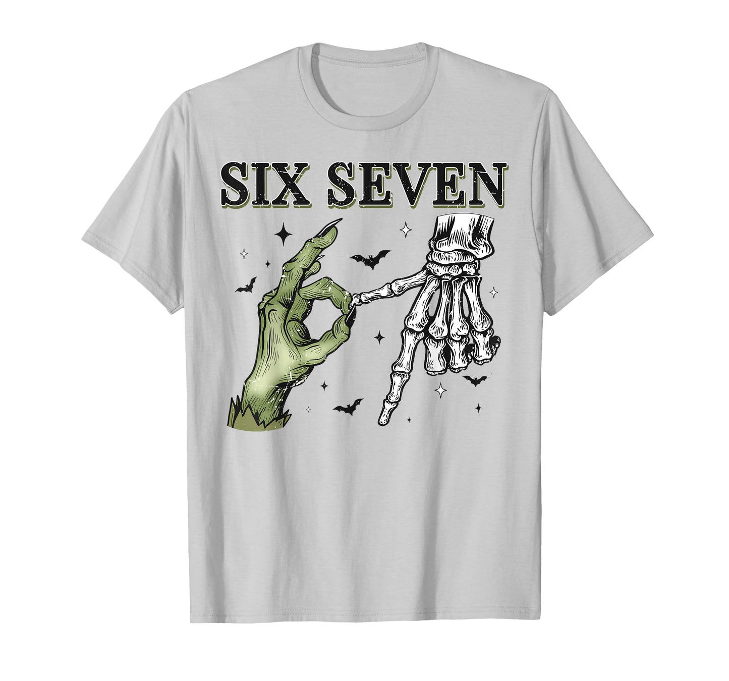 Six Seven 6 7 Meme Funny Witch Skeleton Hands Halloween T-Shirt