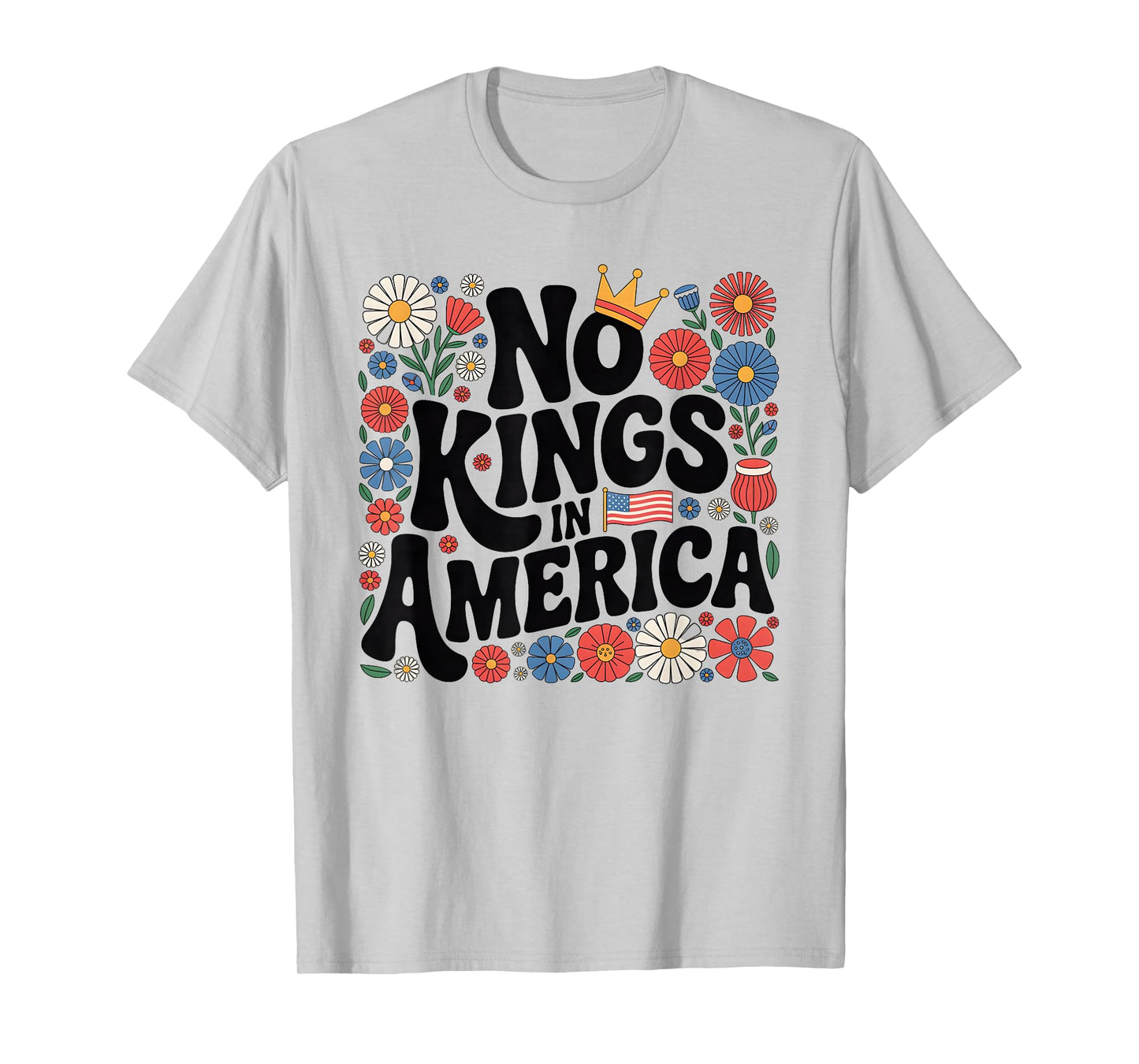 Floral No Kings in America Women Democracy 4th July No Kings T-Shirt