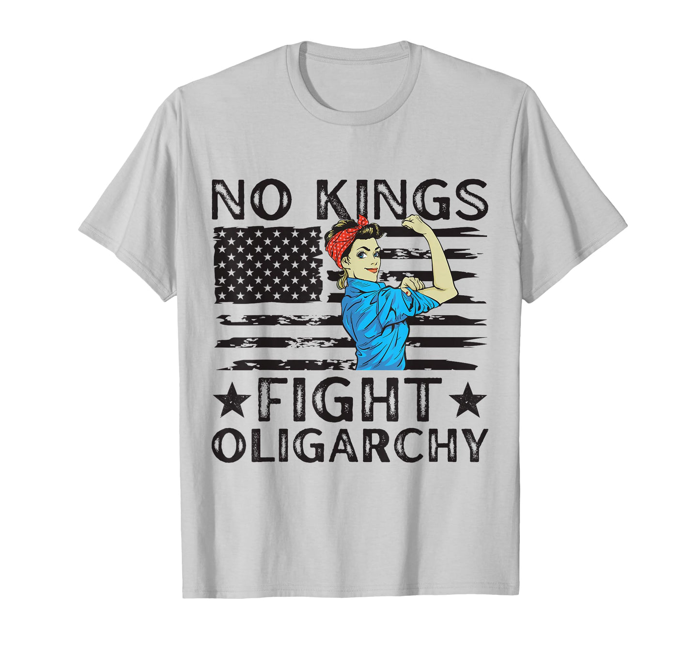 No Kings Fight Oligarchy Retro Woman Girl USA Flag T-Shirt