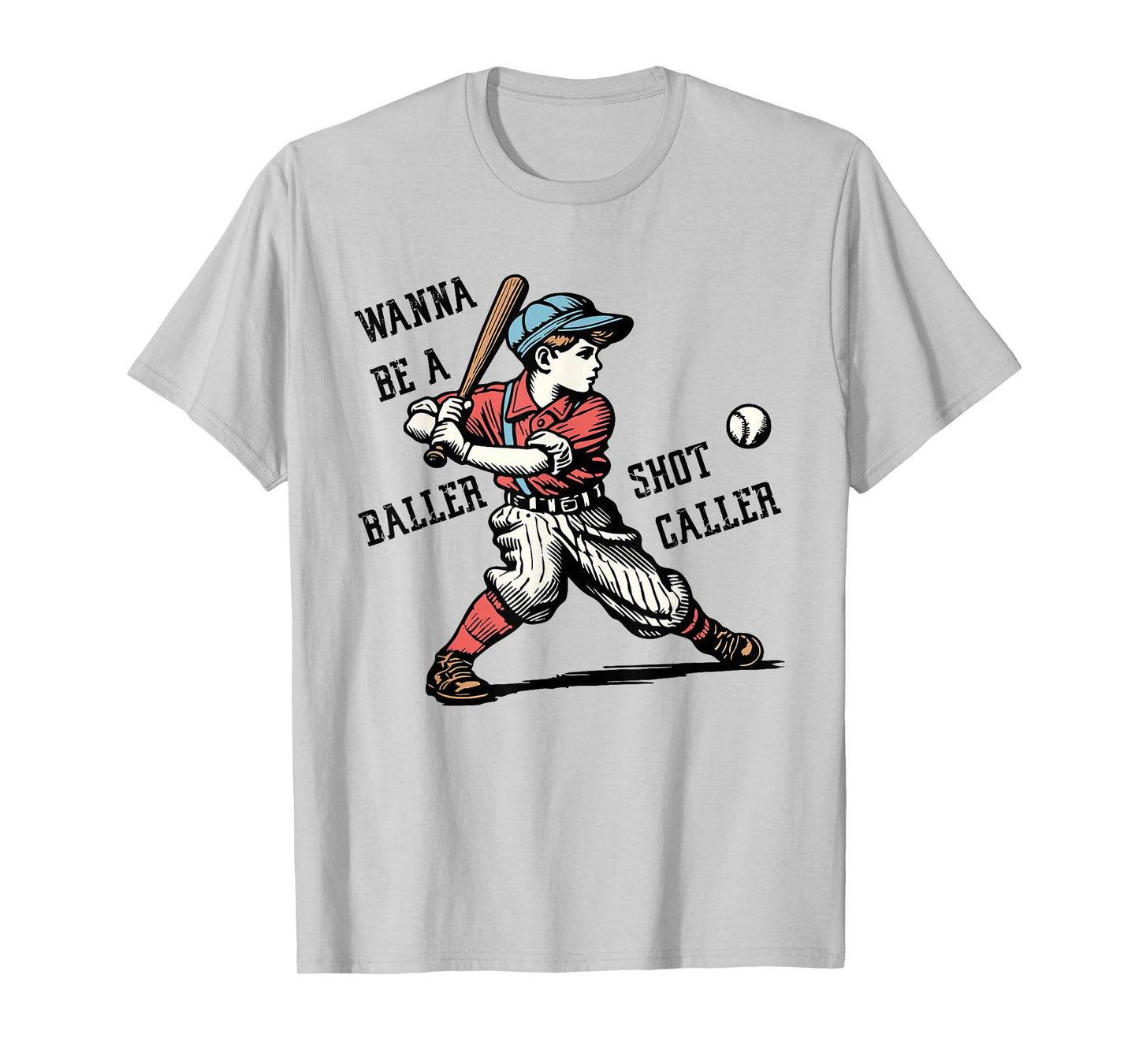 Wanna Be A Baller Shot Caller Retro Game Day Baseball Boy T-Shirt