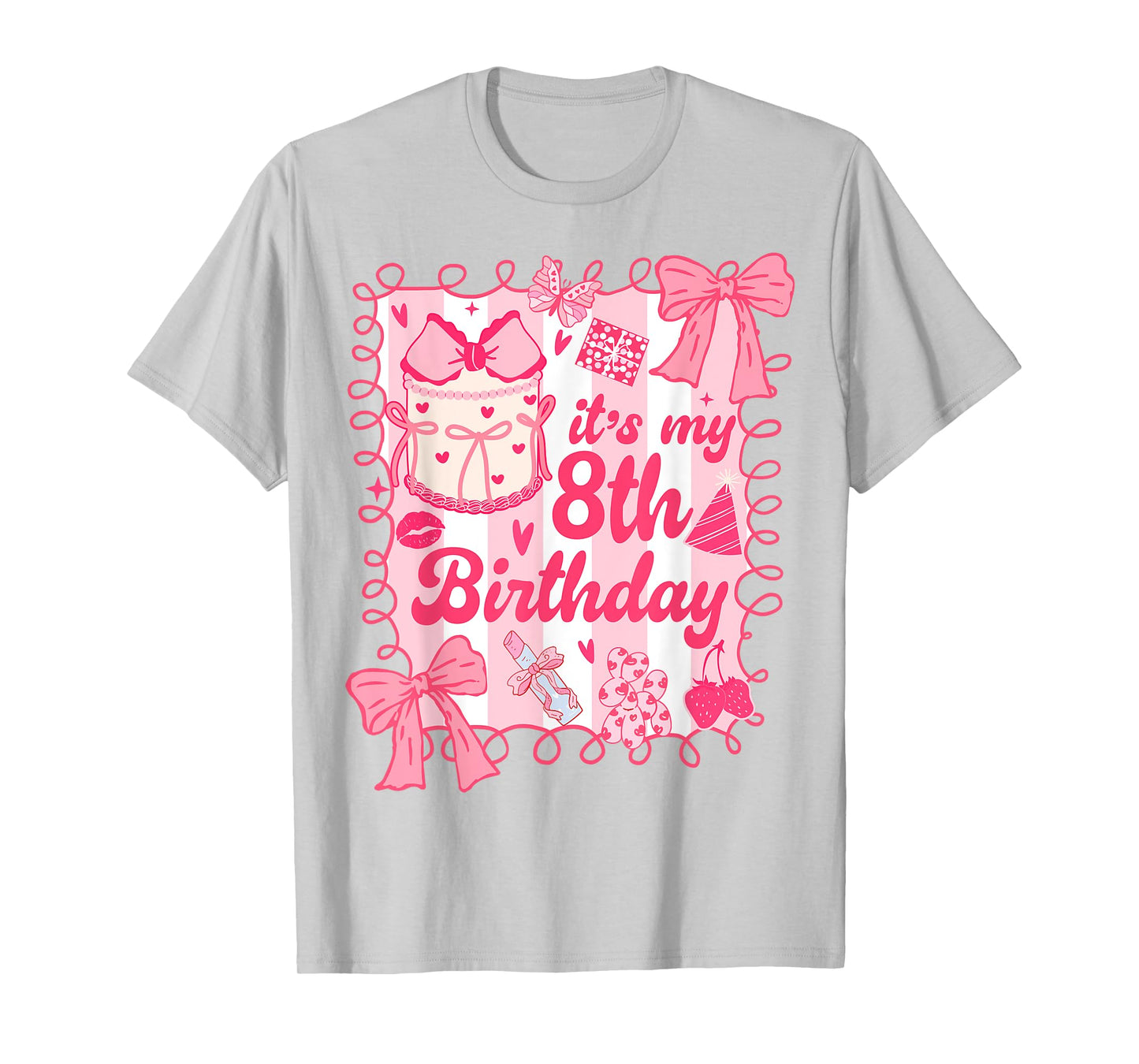 Kid It's My 8th Birthday Coquette Aesthetic 8 Years Old Girl T-Shirt