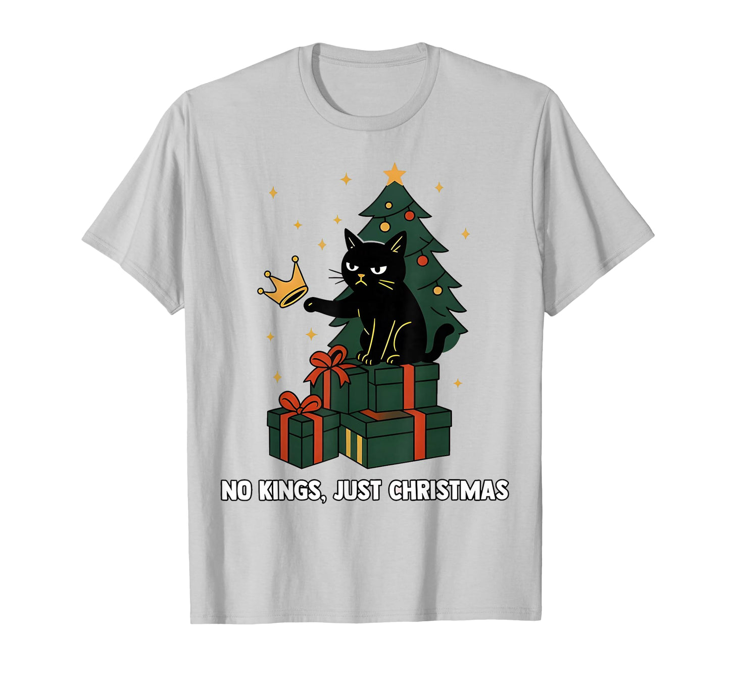 No Kings Just Christmas Funny Black Cat Retro Holiday T-Shirt