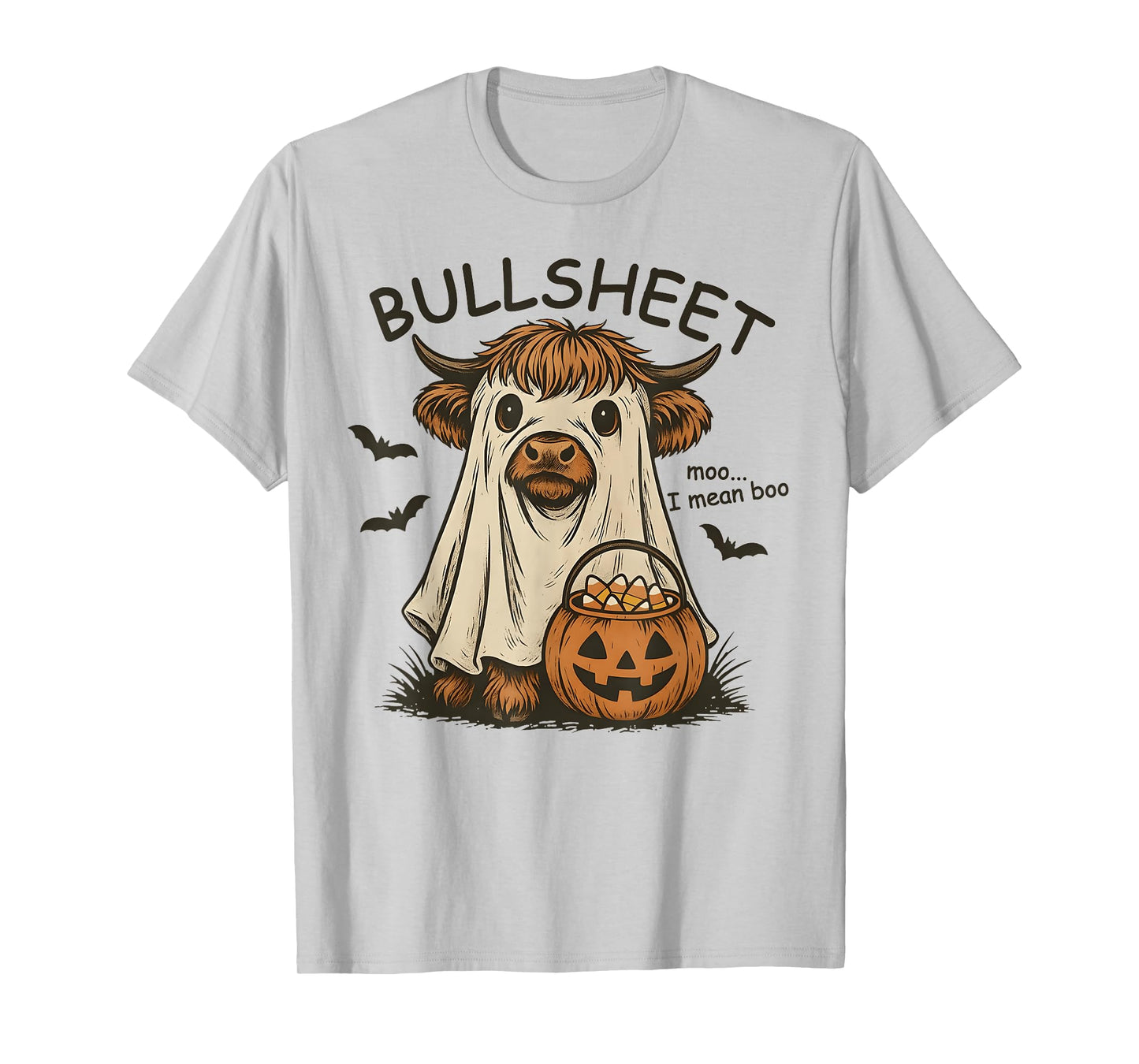 Moo... I Mean Boo Bullsheet Highland Cow Ghost Halloween T-Shirt