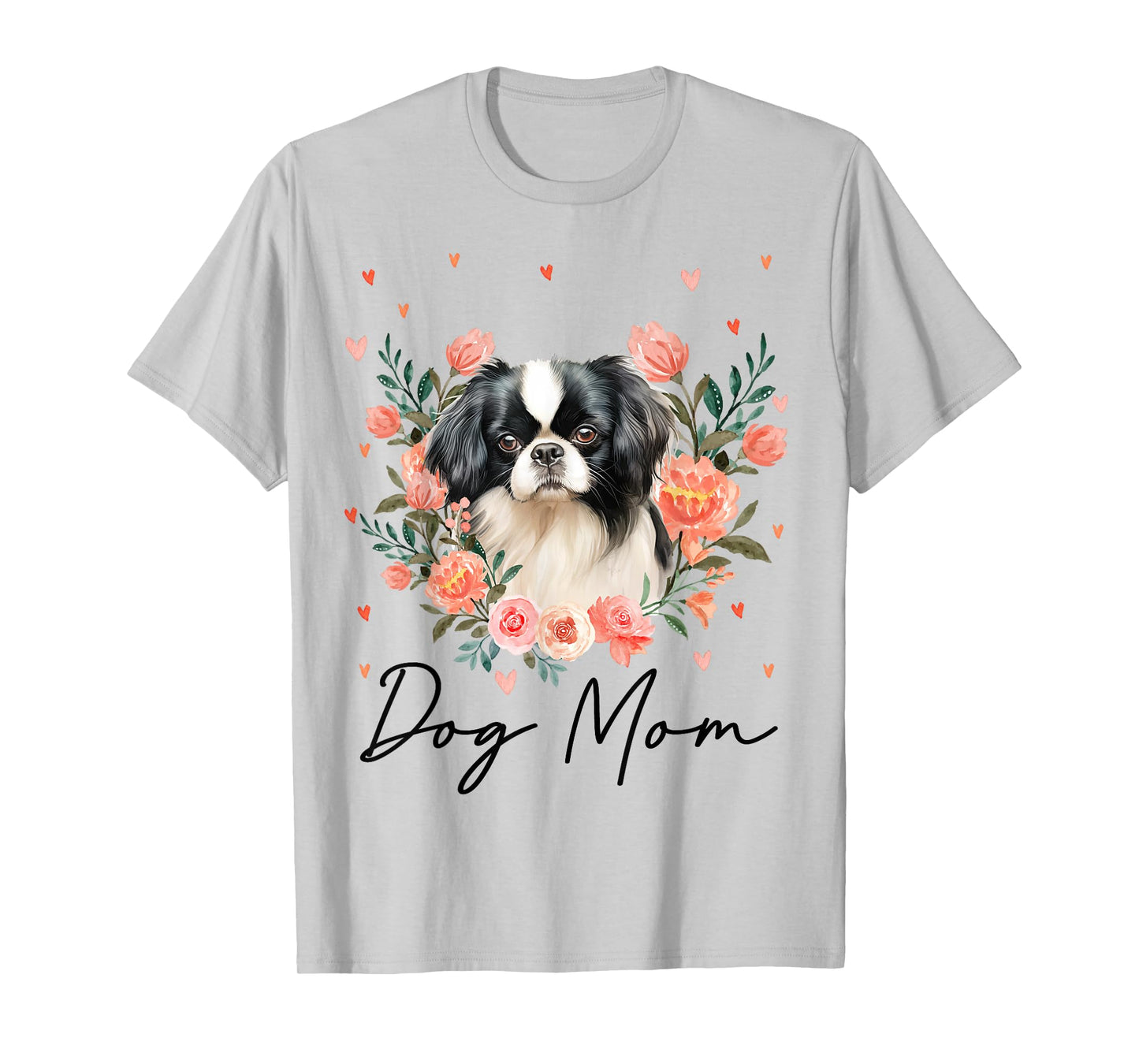 Womens Cute Japanese Chin Mom Flower Dog Lover T-Shirt