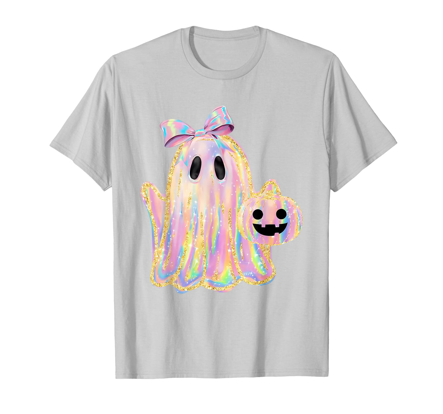 Disco Ghost Pumpkin Halloween Girly Coquette Bow T-Shirt