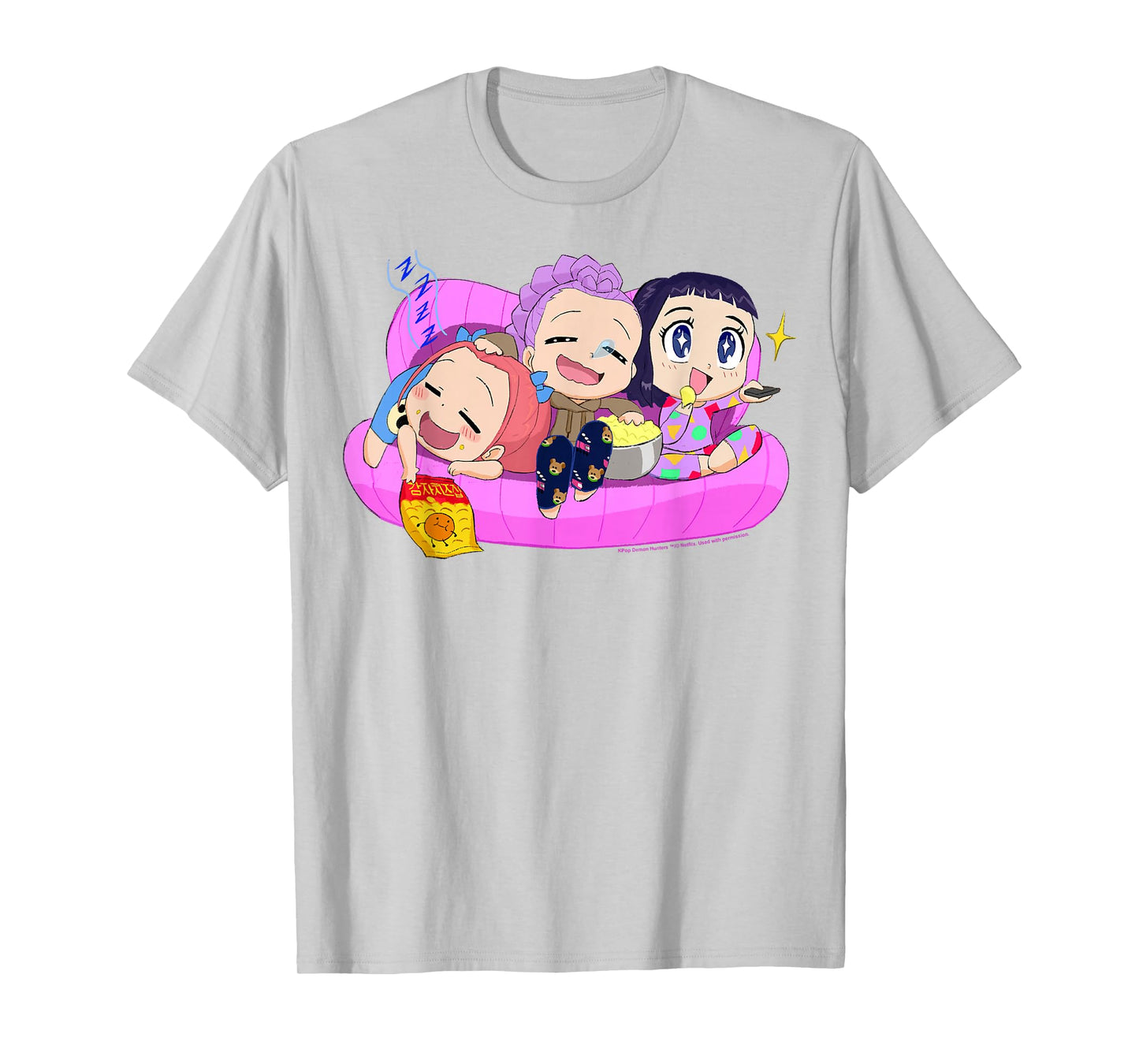Kpop Demon Hunters Halloween Chibi Huntrix Relaxing in Couch T-Shirt