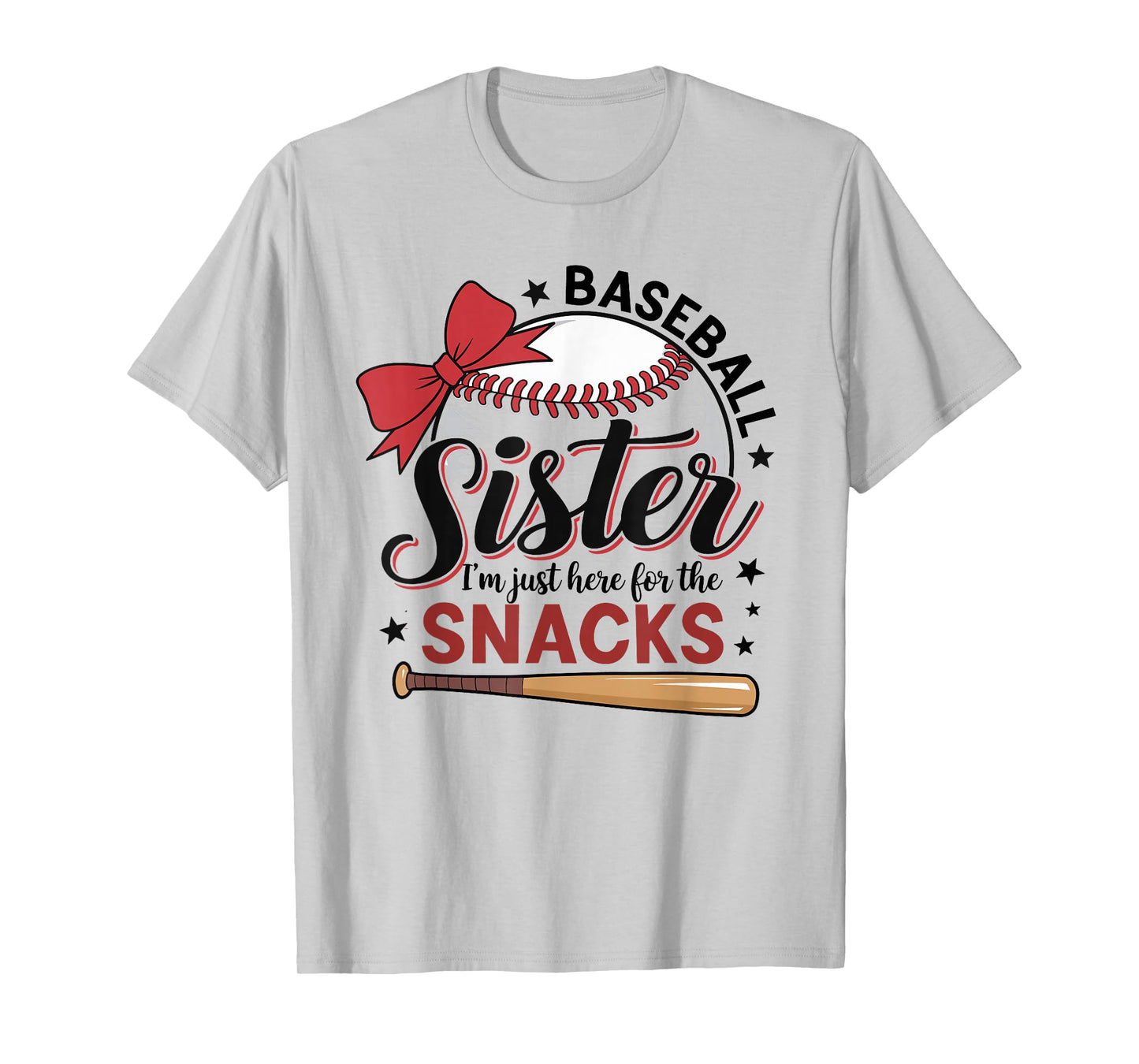 Funny Baseball Sister I'm Just Here for the Snacks Bow T-Shirt