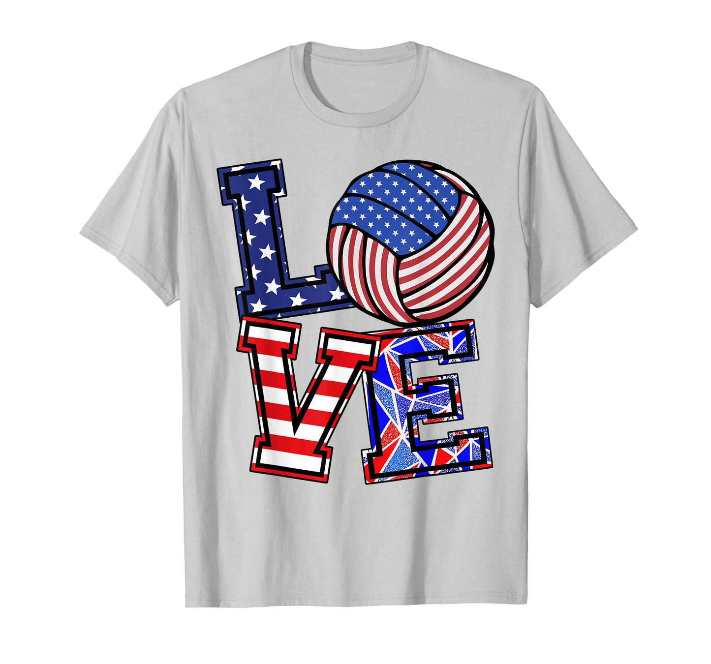 I Love Volleyball-Shirt Teen Girl American Flag 4th July USA T-Shirt