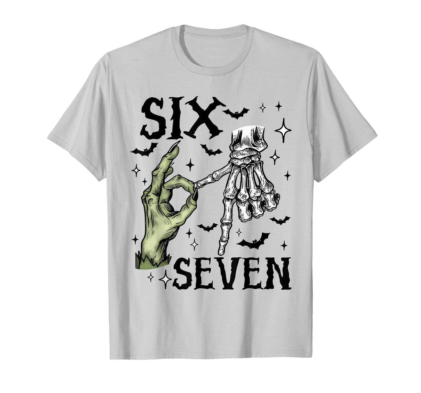 Six Seven 6 7 Meme Saying 6 7 Halloween Skeleton Hands Sign T-Shirt