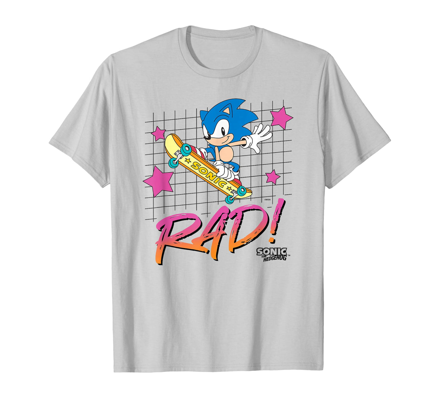 Sonic The Hedgehog Rad! Retro Neon Skateboarding Logo T-Shirt
