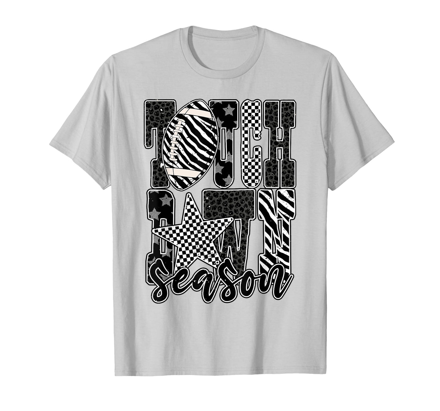 Touchdown Season Checkered Black White Football Game Day T-Shirt