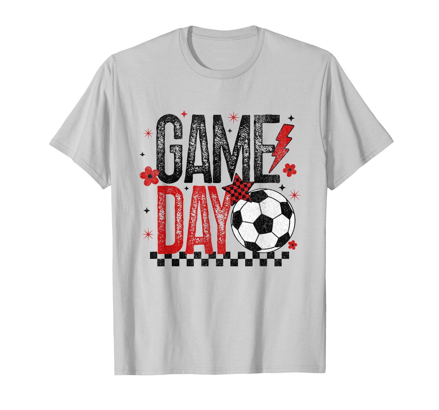Game Day Retro Soccer Season Checkered Black & Red T-Shirt