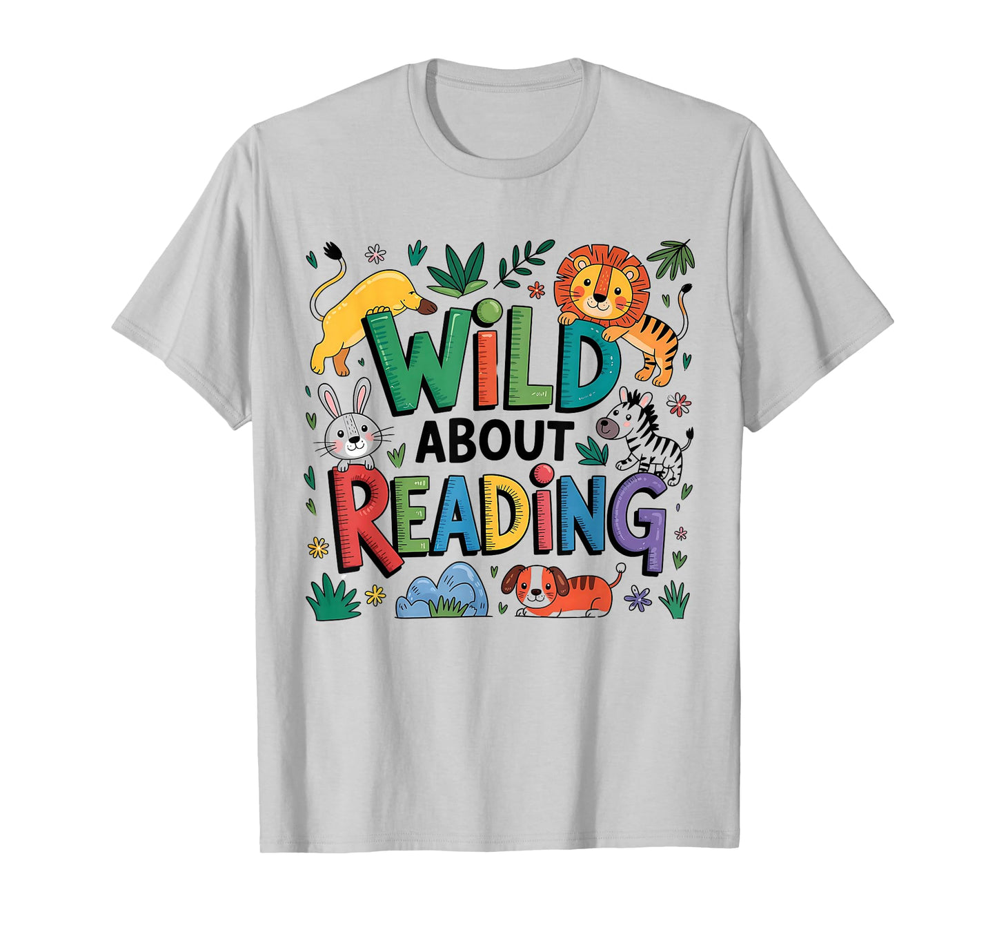 Wild About Reading Kids Animal Book Lover Design T-Shirt