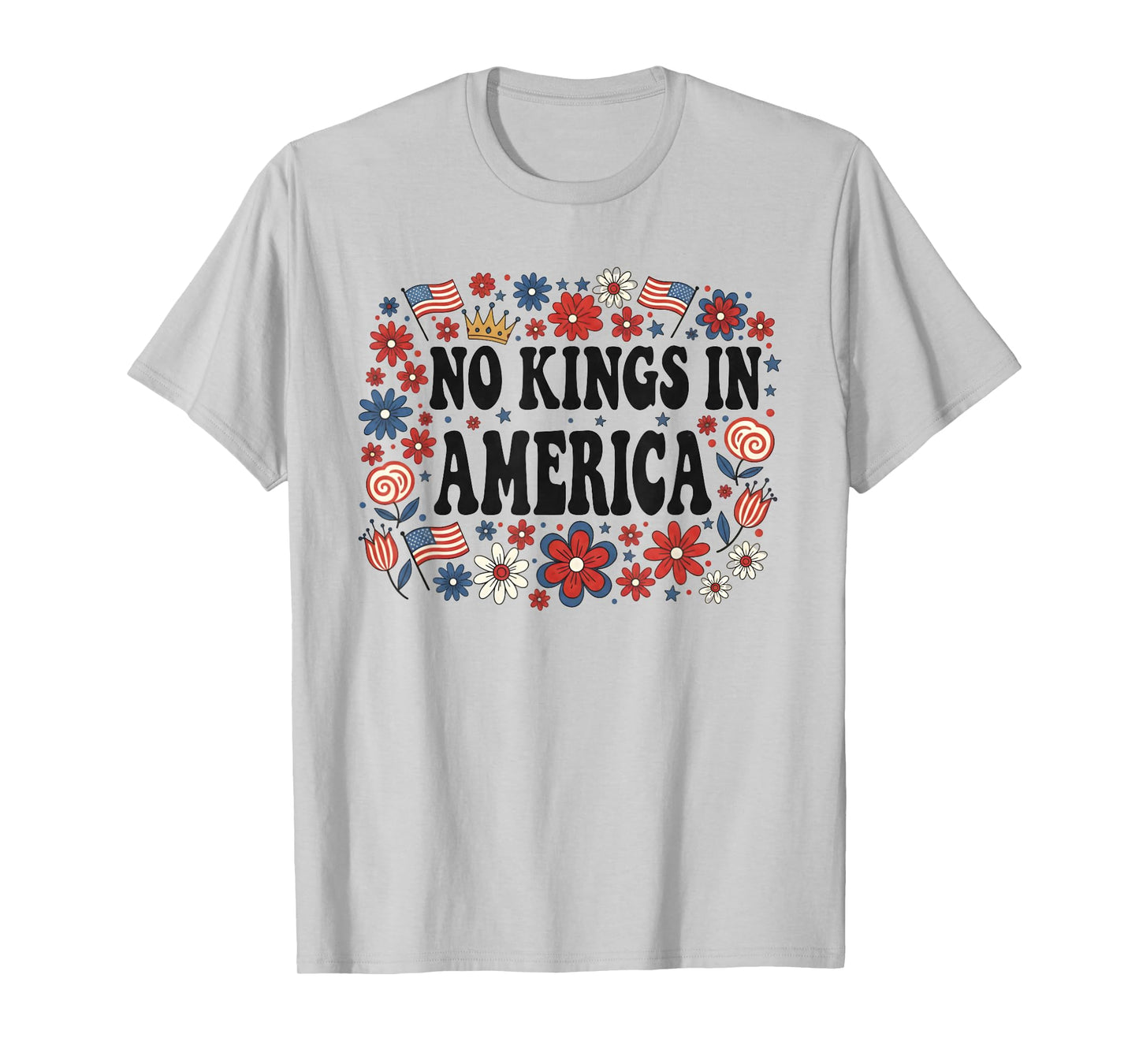 Floral No Kings in America Women Democracy 4th July No Kings T-Shirt