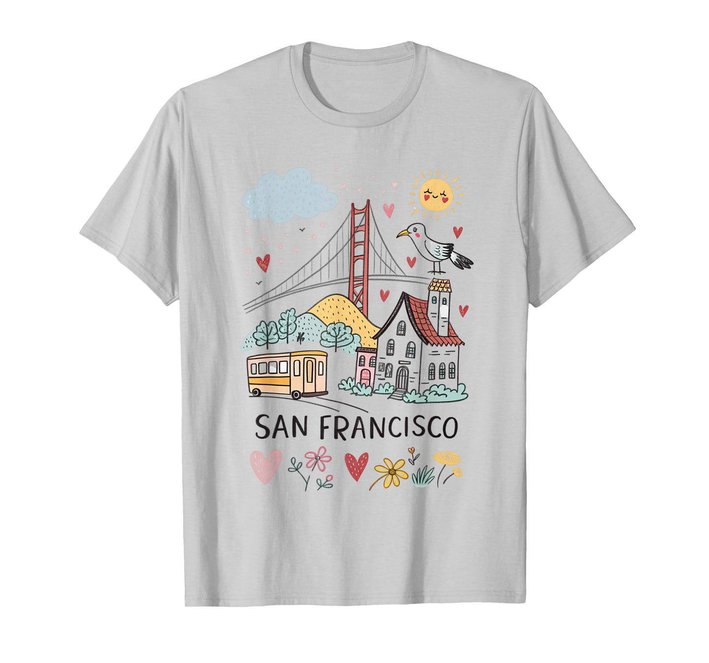 San Francisco Icons Cute Cartoon Design SF City Souvenir T-Shirt