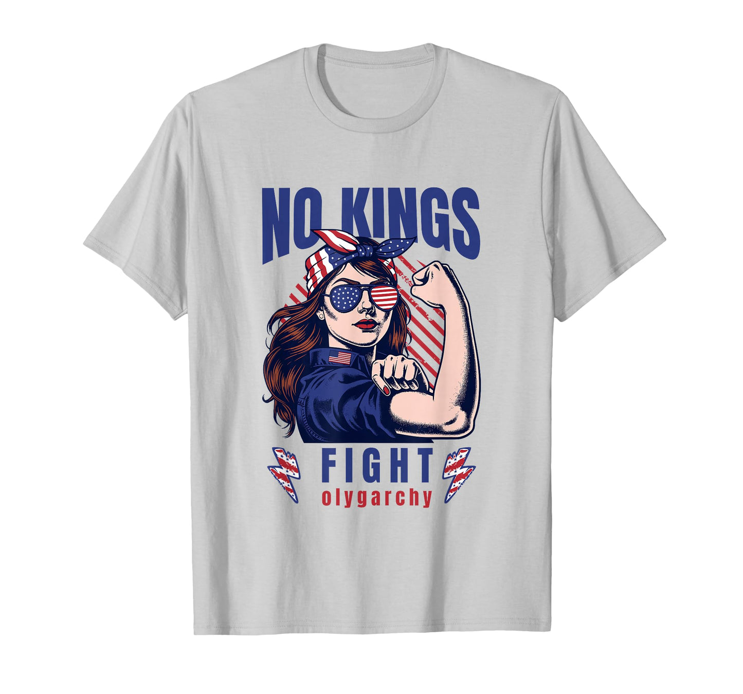 Vintage No Kings Fight Oligarchy Woman's Girl America Flag T-Shirt