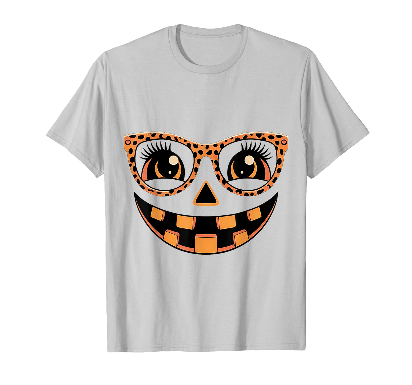 Jack O Lantern Face Pumpkin Hallowen Leopard Print Glasses T-Shirt