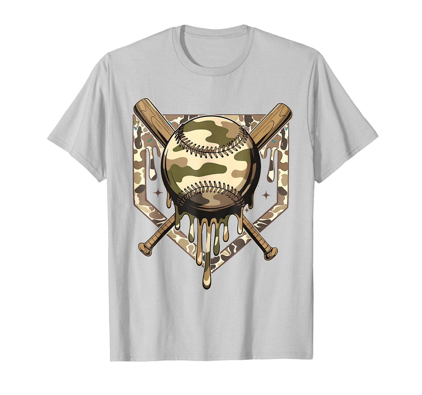 Retro Dripping Baseball Camo Camouflage Game Day Boys Men T-Shirt