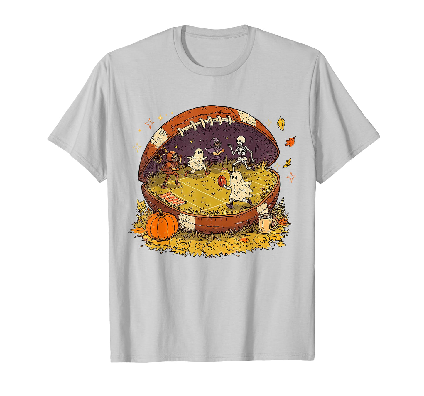 Halloween Fall Vibes Football Season Game Day Autumn Pumpkin T-Shirt