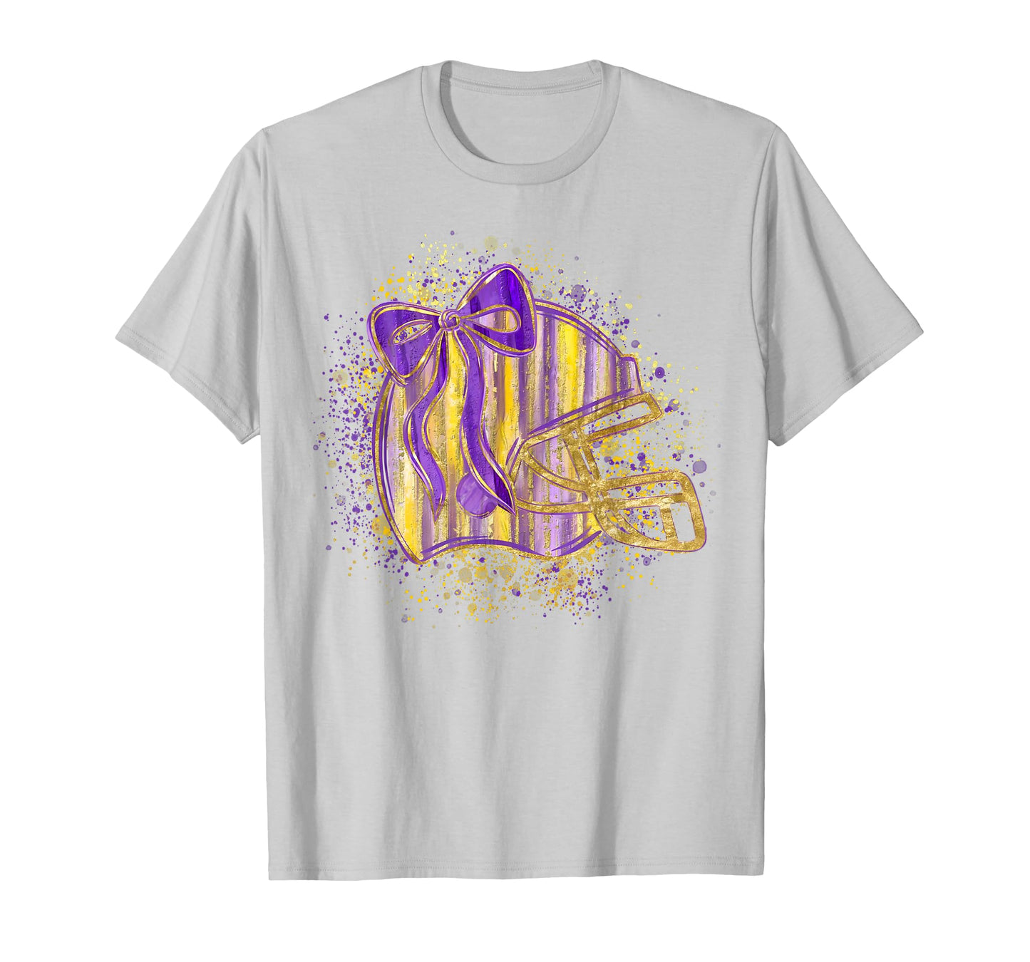 Purple Yellow Football Helmet Coquette Bow Touchdown Season T-Shirt
