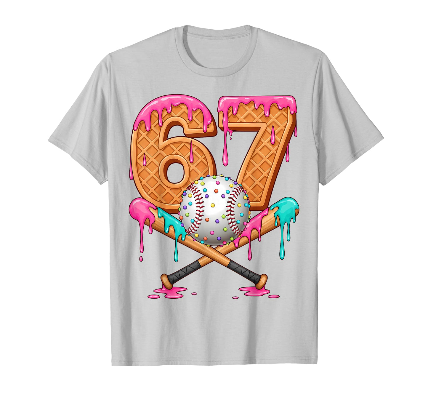 67 Ice Cream Drip Baseball Number 67 Player 67th Birthday T-Shirt