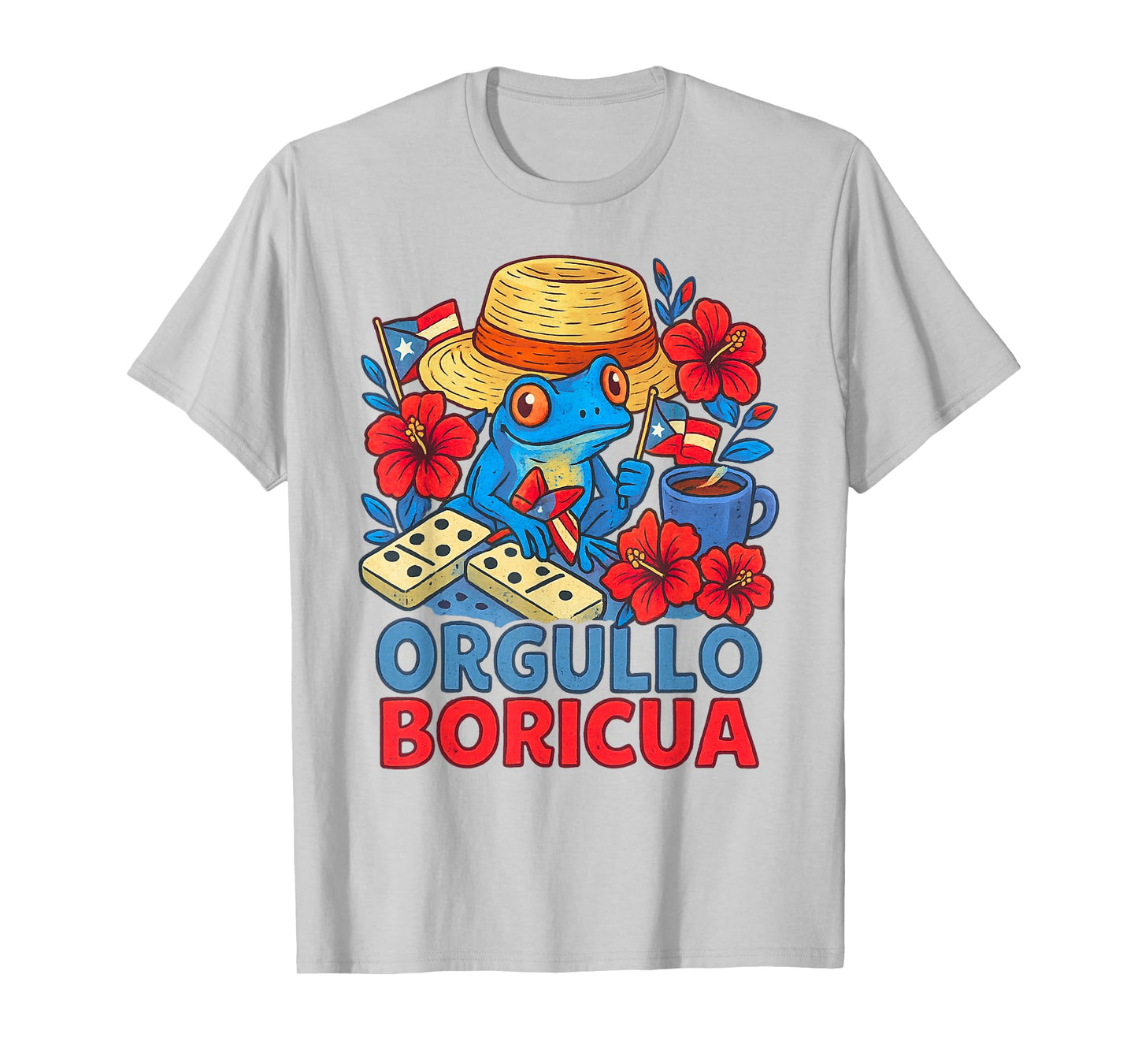 Orgullo Boricua Pava Hat Coquí Frog Domino Puerto Rico Flag T-Shirt