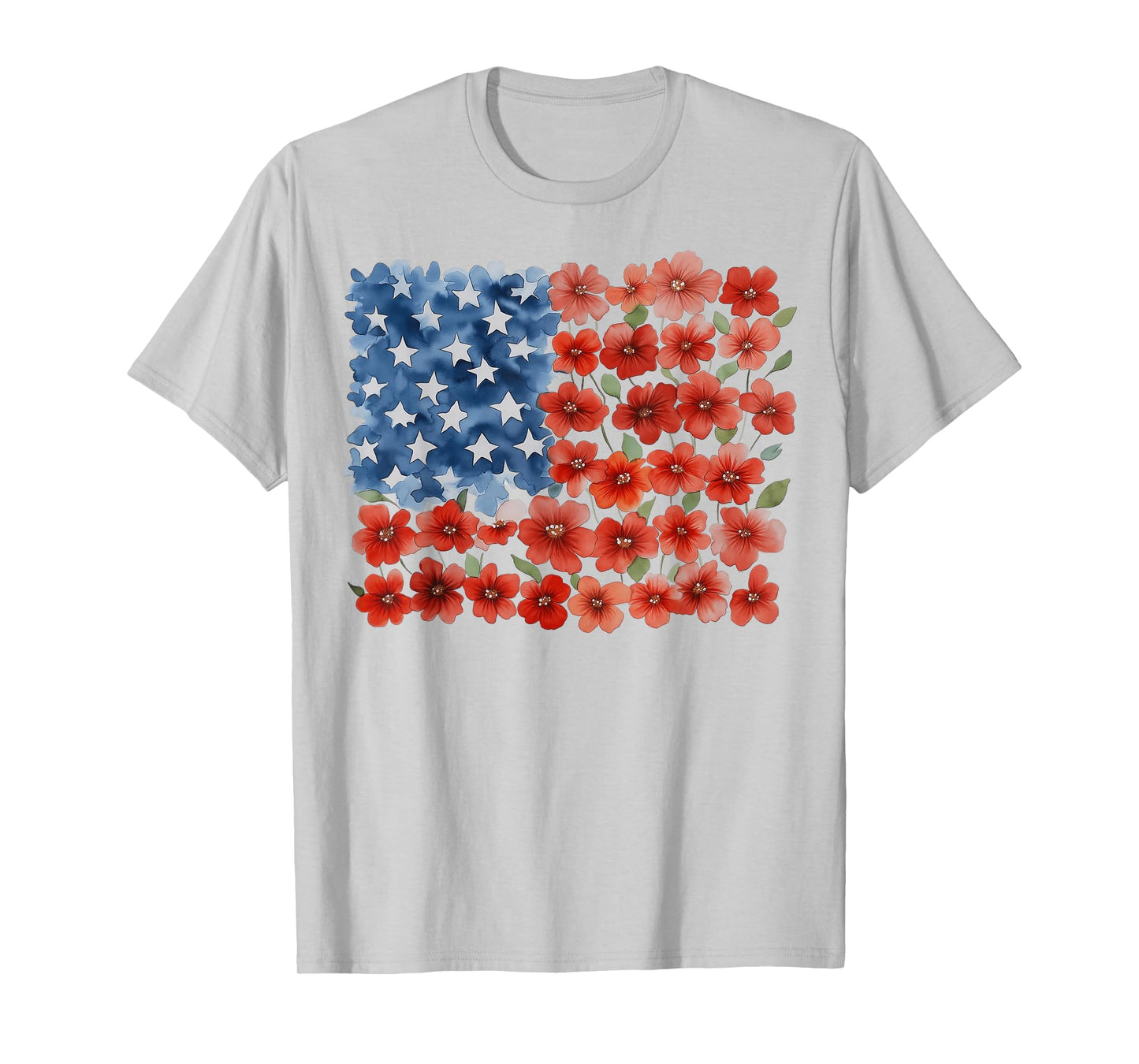 Retro Flower American Flag USA Patriotic 4th Of July Women T-Shirt