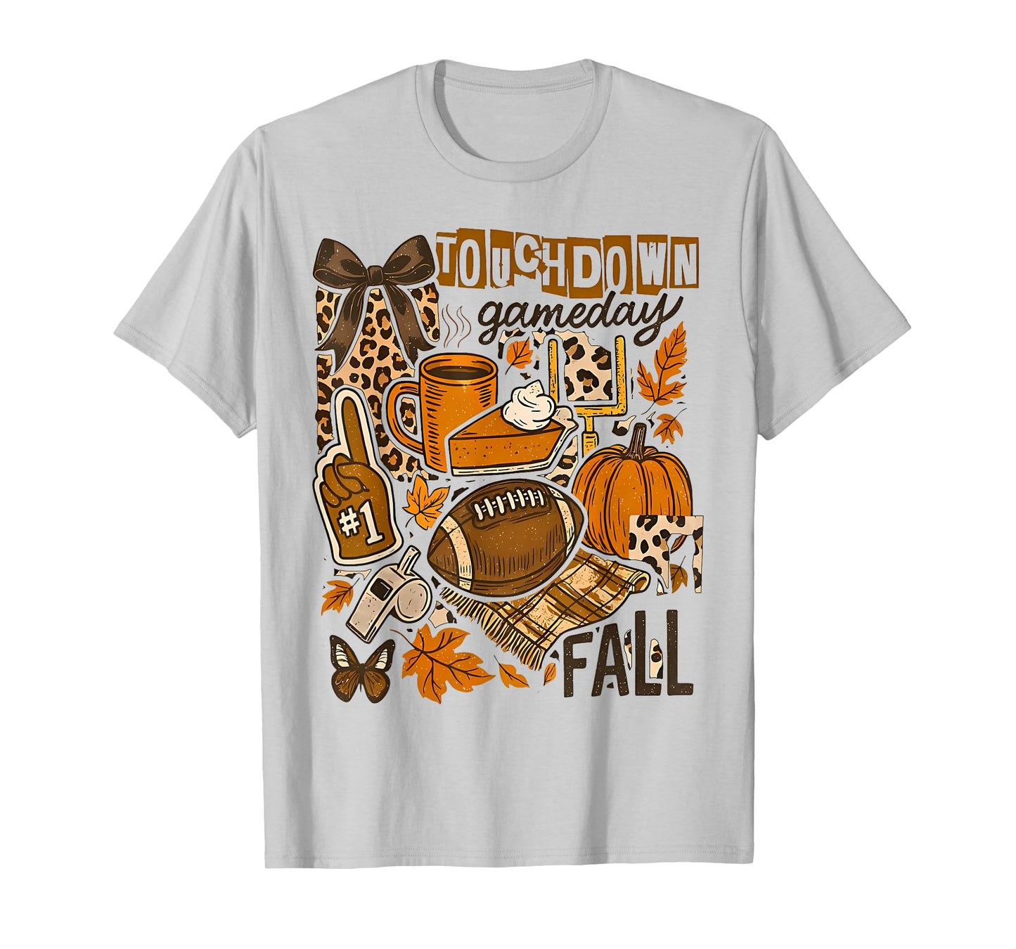 Boho Floral Leopard Football Touchdown Season Game Day T-Shirt