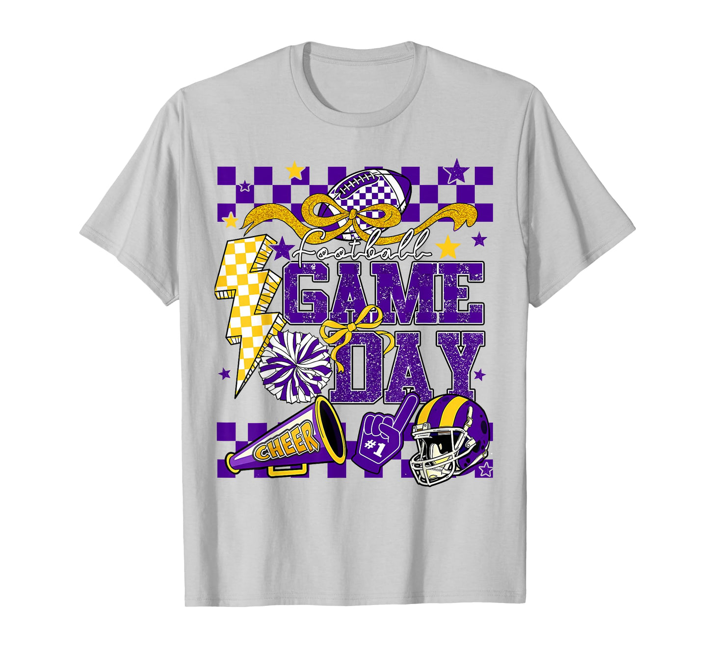 Game Day Football Touchdown Dad Mom Girls Go Cheer Purple T-Shirt