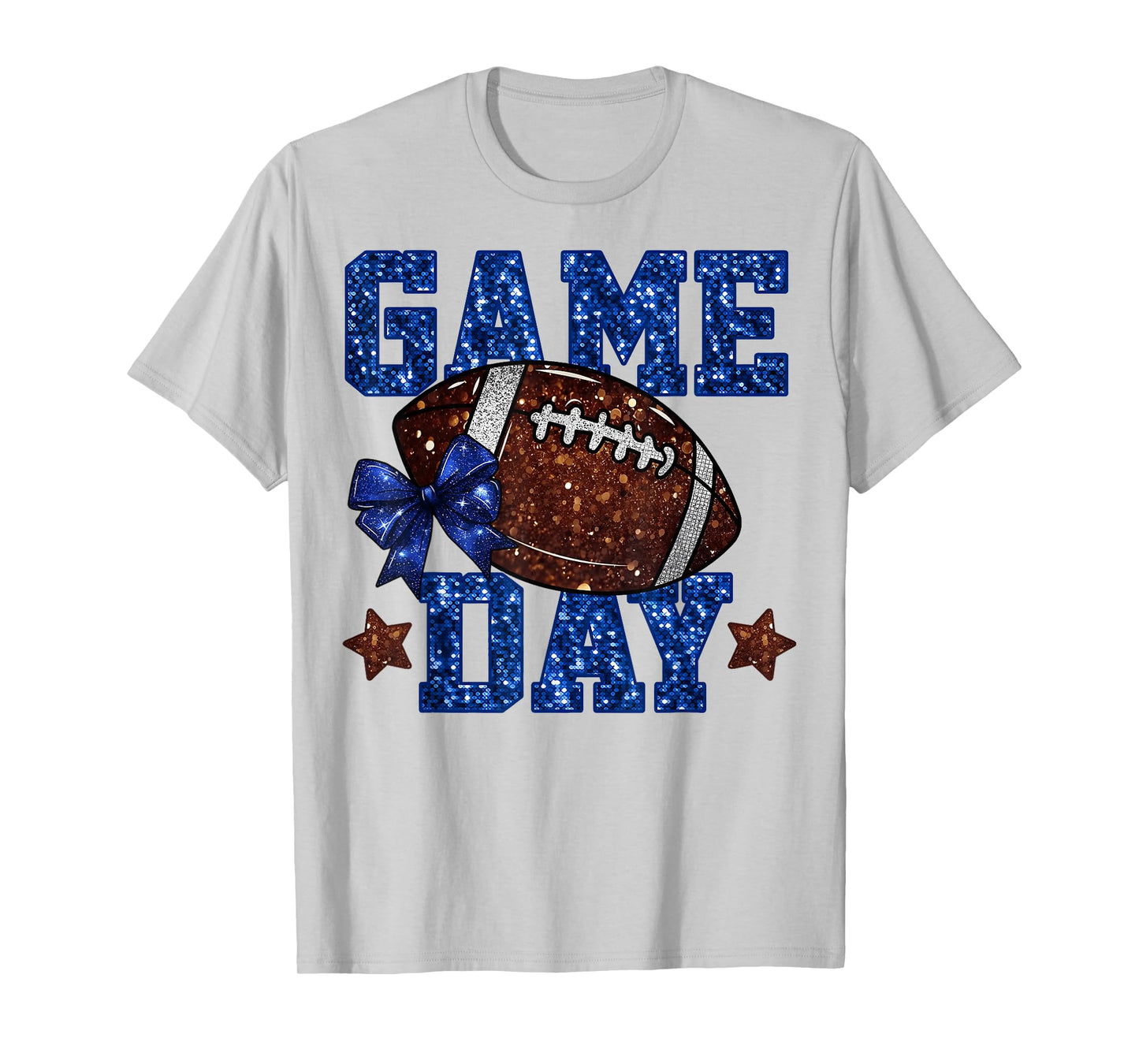 Game Day Football Blue Coquette Bow Team Spirit Touchdown T-Shirt