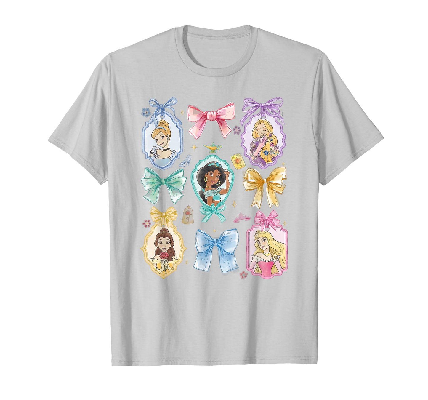 Disney Princess and Bows Watercolor Portraits Collage T-Shirt