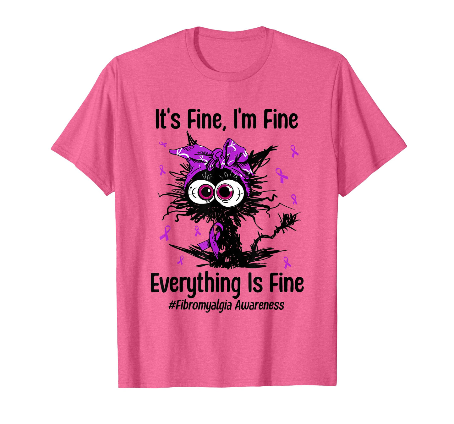 Funny Cat Fibromyalgia Awareness Fibro Warrior Ribbon Purple Men Women Kids T-Shirt
