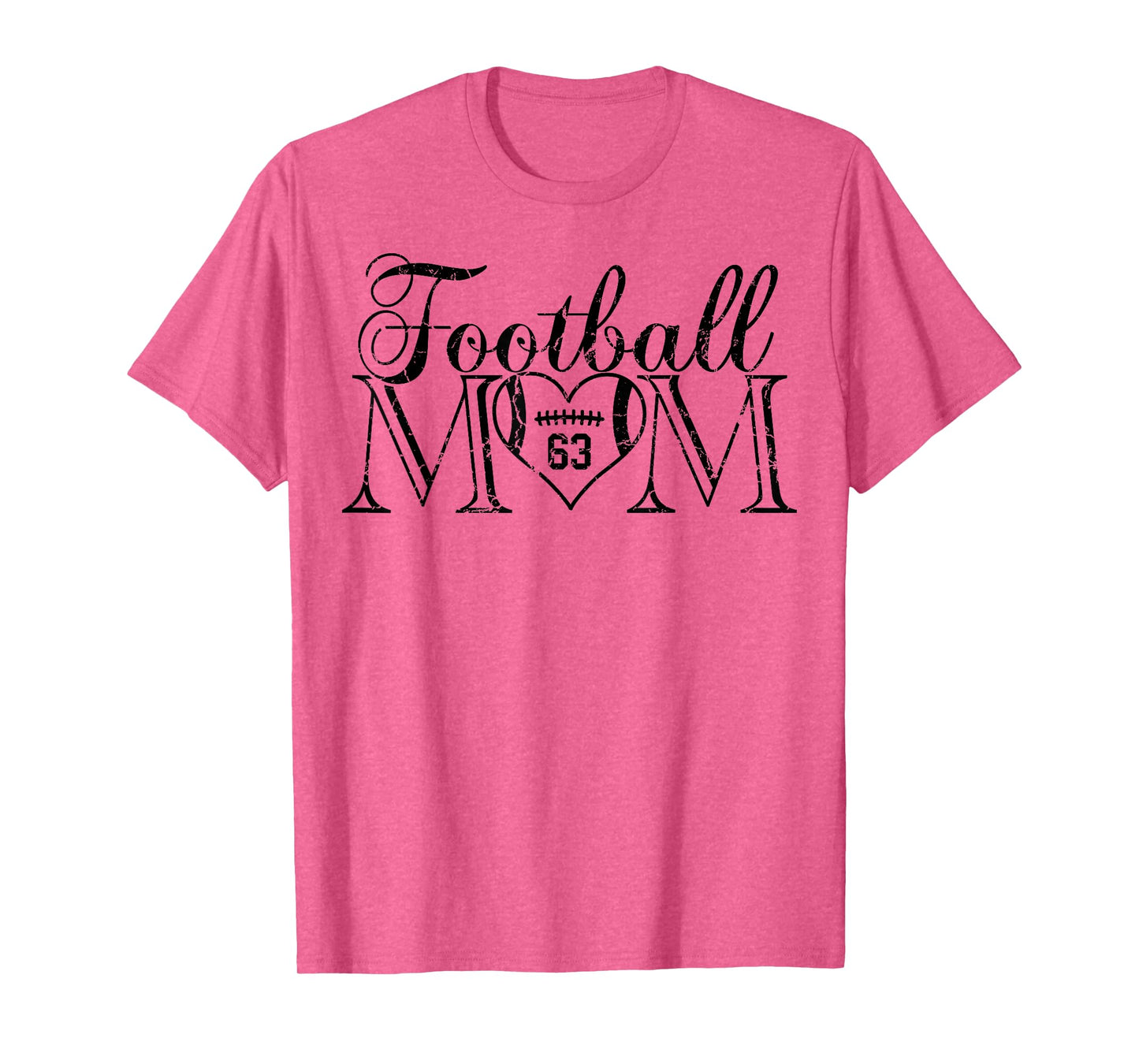 Cute Football Mom Black Number 63 Jersey Heart #63 Game Day T-Shirt