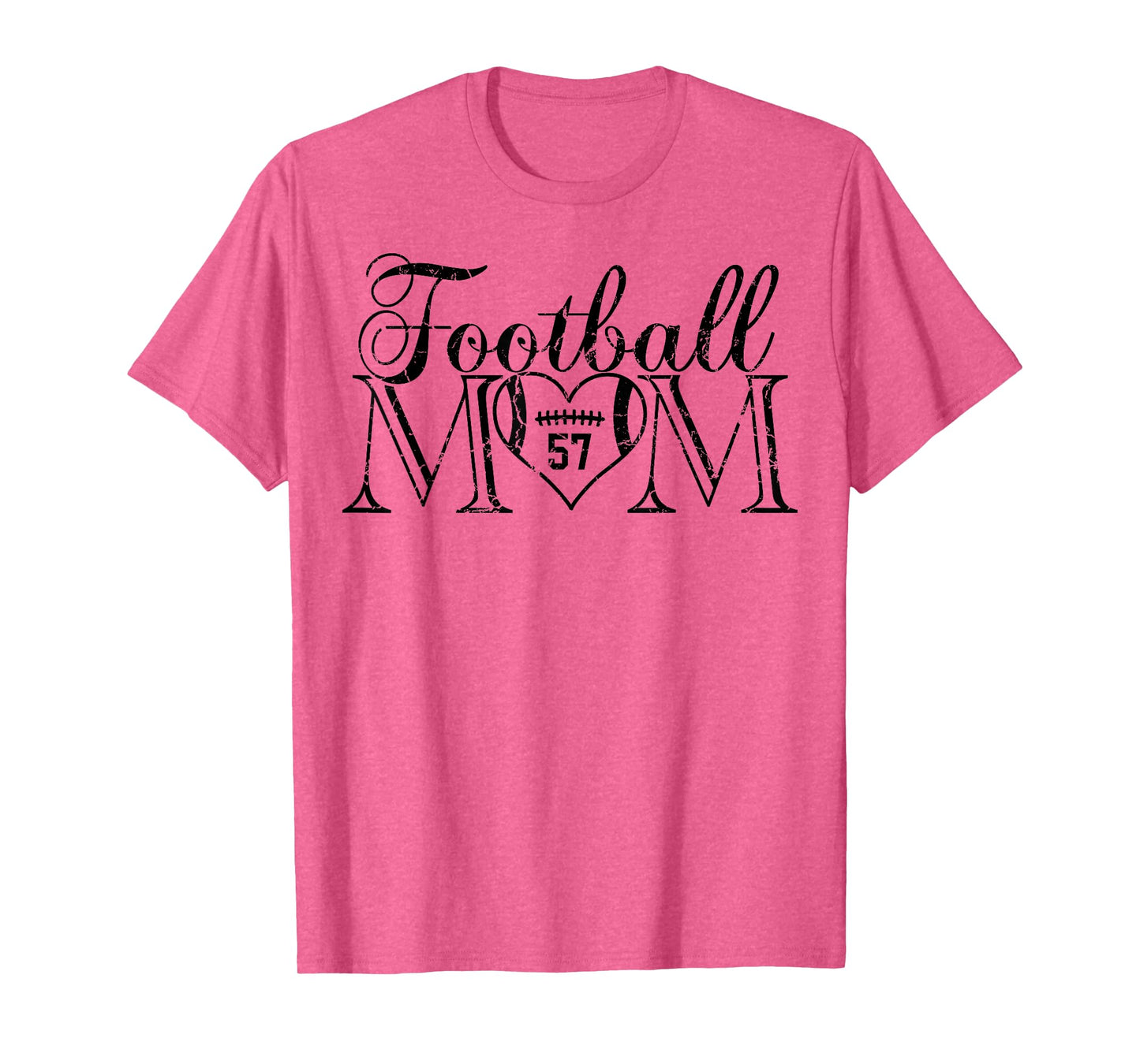 Cute Football Mom Black Number 57 Jersey Heart #57 Game Day T-Shirt