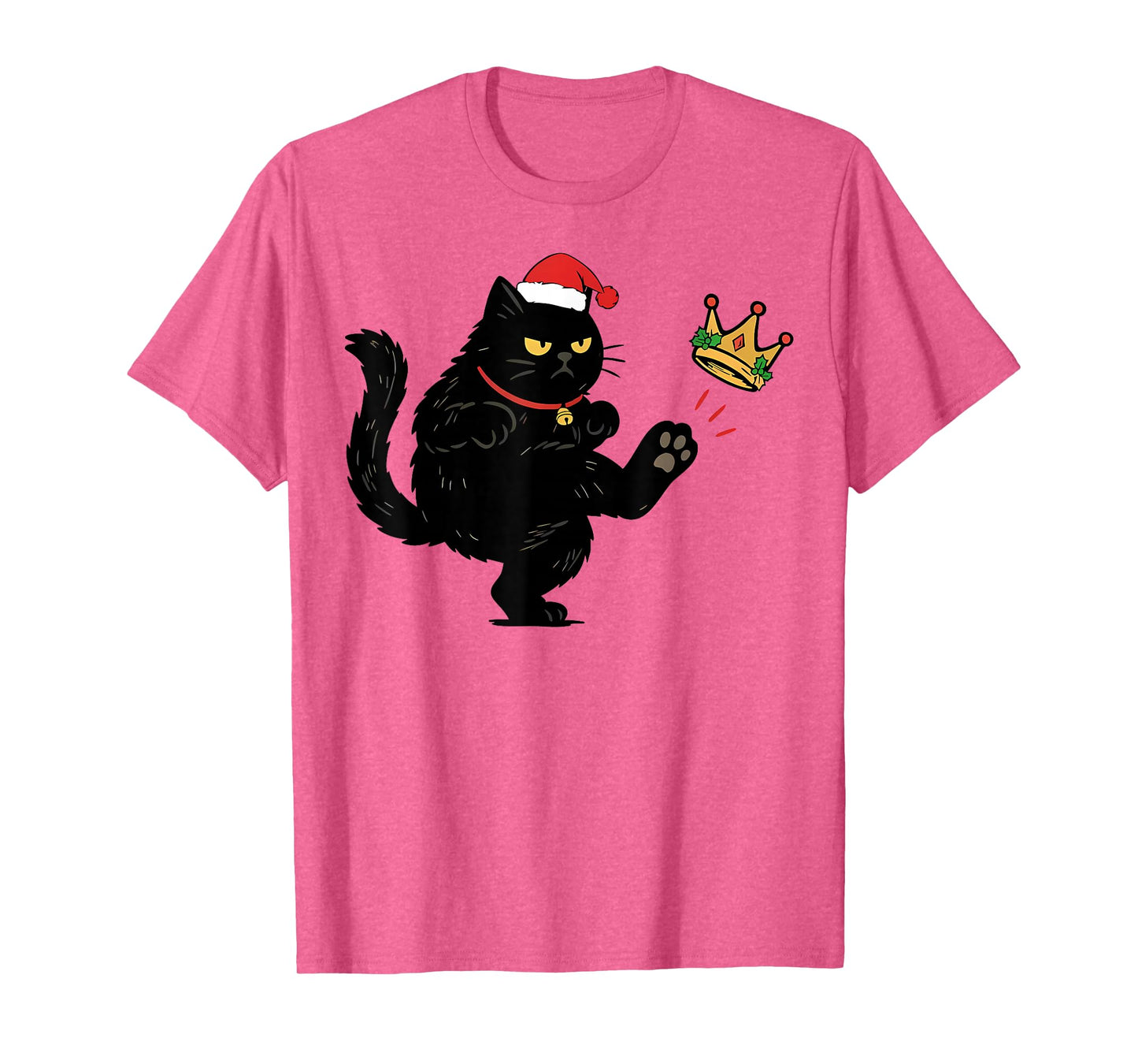 Funny No Kings Black Cat Christmas Santa Hat T-Shirt