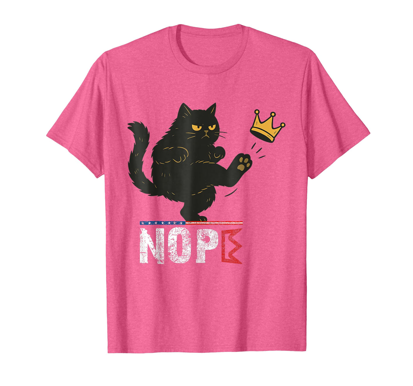No Kings In America Black Cat Funny Cat Kicking Crown T-Shirt