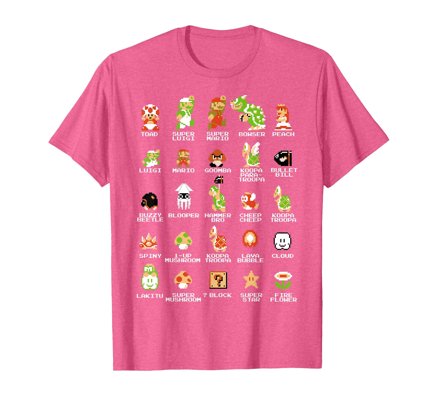 Nintendo Super Mario 8-bit Pixel Icons List Vintage T-Shirt T-Shirt