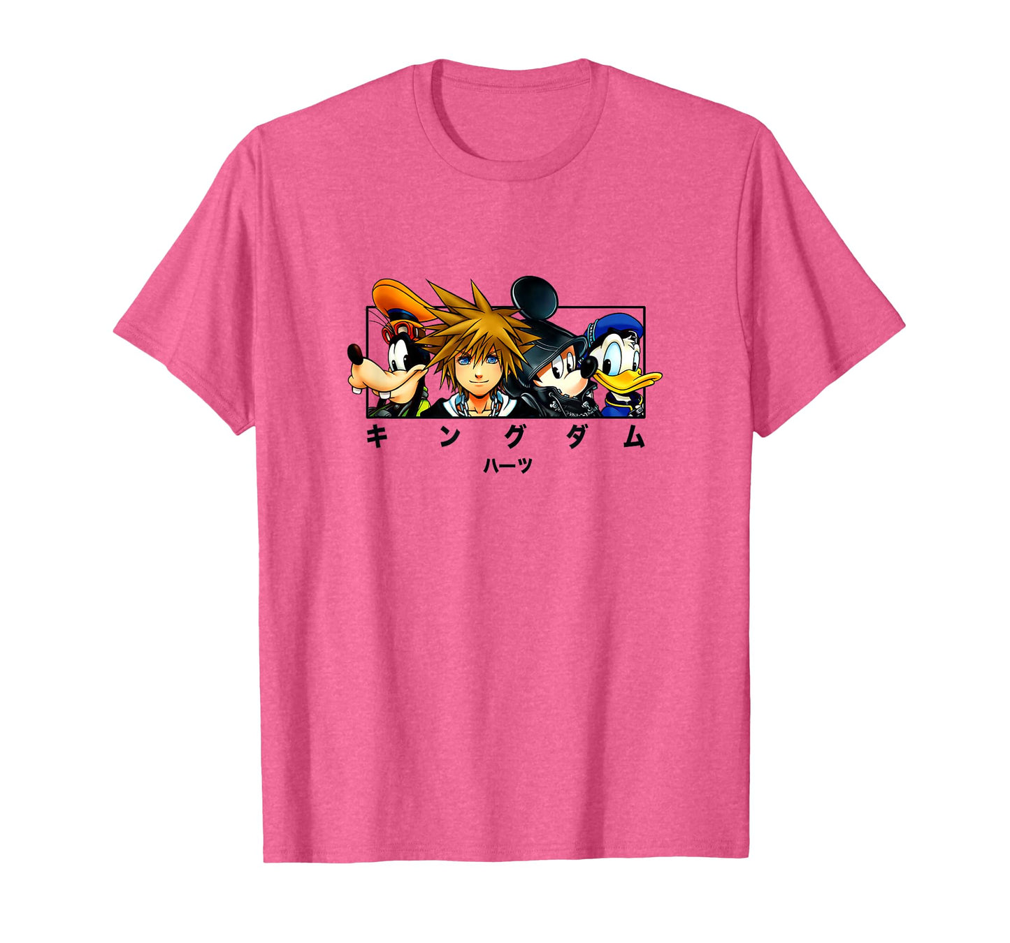 Disney Kingdom Hearts Main Characters Panel Chest Kanji Logo T-Shirt