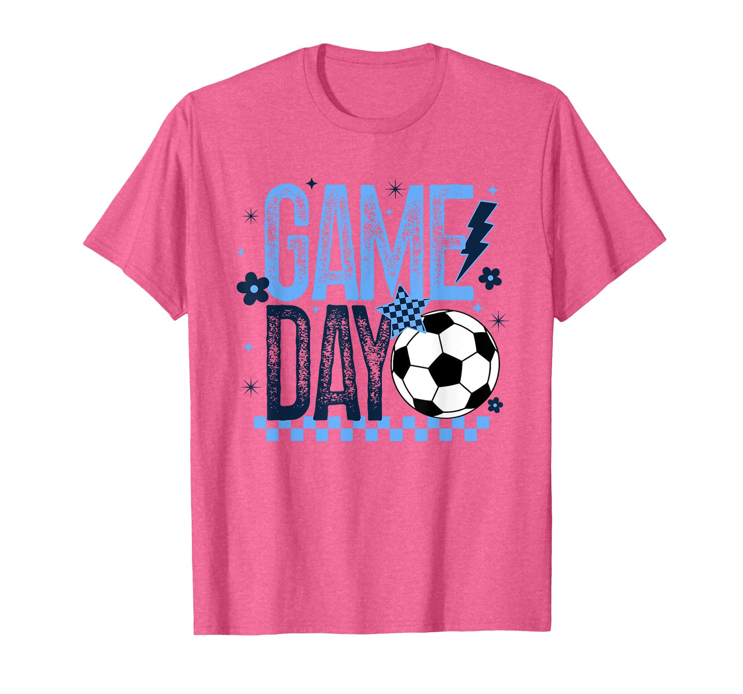 Game Day Soccer Season Retro Light Blue Checkered T-Shirt